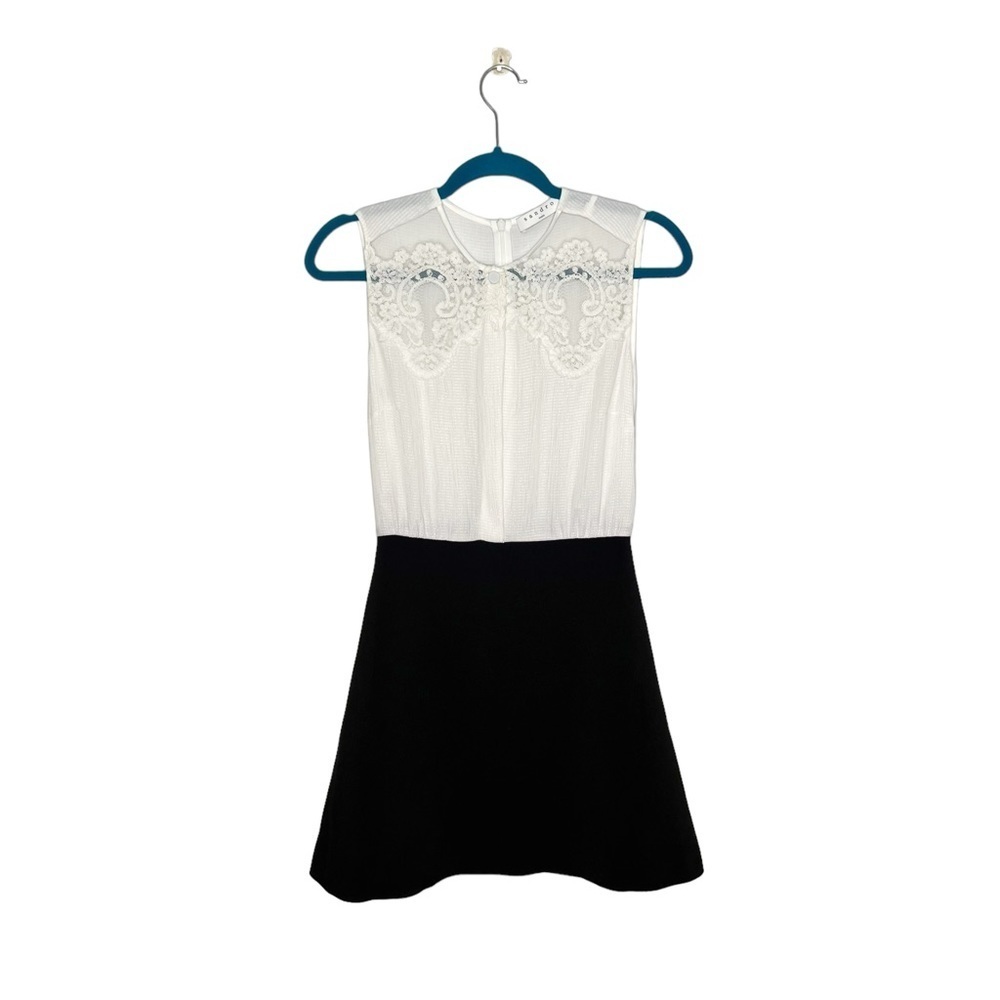 Sandro Paris White Lace & Black Colorblock Two Tone Mini Dress